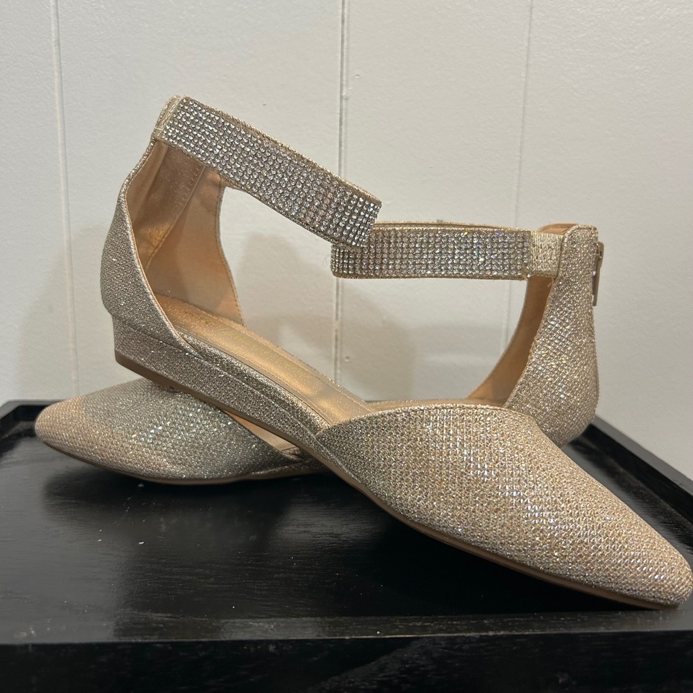 Dream Pairs Amiga-Shine Gold Glitter Rhinestone Ankle Strap Wedge Flats 6.5 - Picture 5 of 12